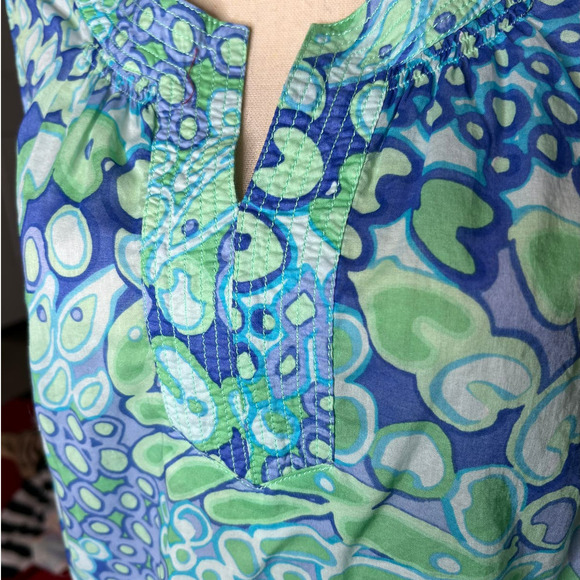 Talbots Sleeveless Blouse in Blue and Green Abstract Print Size 10 - Picture 2 of 5
